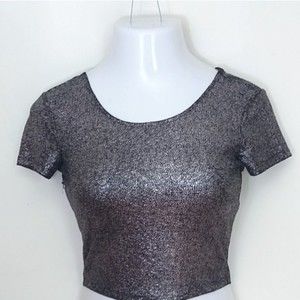 Forever 21 Metallic Black Silver Crop Top Small